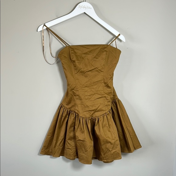 Anthropologie Maeve Drop Waist Mini Dress Brown Open Back Fit Flare Sz XS NEW - Picture 3 of 14
